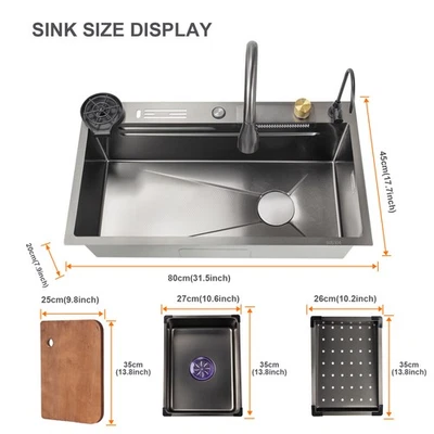 Fregadero de cocina cascada de acero inoxidable Flying Rain con grifo extraíble nuevo Foto 1 de 4