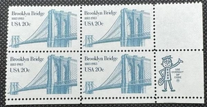 Zip Block of 4 stamps - Scott 2041 - 20 cent - Brooklyn Bridge - 1983 - MNH - Picture 1 of 2