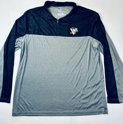 Pulôver masculino Fanatics NHL Penguins 1/4 zíper 2XL preto cinza manga longa - Imagem 1 de 4