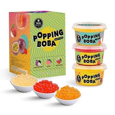 Flavfar Flavor Popping Boba Pearls Kit 3 - Passion Fruit, Peach & Strawberry