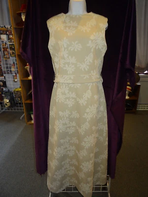 1960's Parkshire Sand Sleeveless Maxi Dress with Accent Belt, Leafy Pattern  - Image 1 of 4