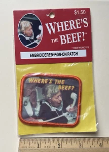 Neu in Verpackung Vintage 1984 Wendy's Where’s The Beef Lady schreit Telefon Patch Abzeichen - Bild 1 von 3