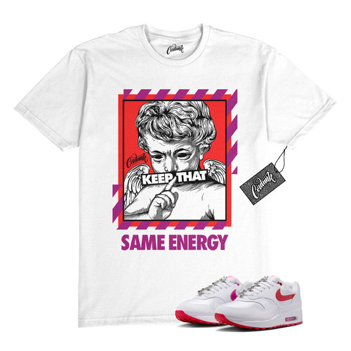 T shirt Air Max 1 PRM San Valentino bianca rossa rosa giocosa abbinata WHT ENERGY