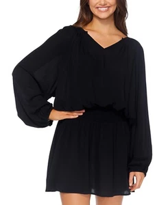 NWT Raisins Juniors' Solid Blouson-Sleeve Dress Cover Up Black Size L $60 8B587 - Picture 1 of 1