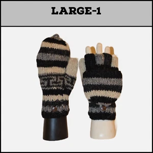 Hand knit 100% woolen convertible mittens for Adult (Unisex) Flip top gloves - Picture 1 of 99