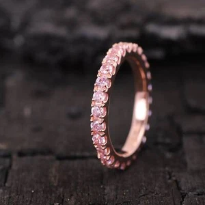 Anillo de plata 925 de eternidad completa con piedras preciosas de zafiro rosa para mujer joyería - Imagen 1 de 15