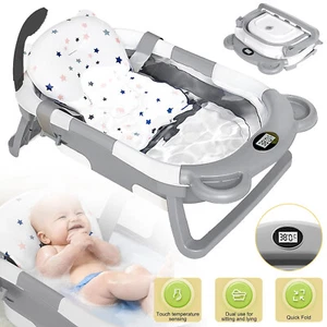 Babywanne Kissen Set Klappbar Kleinkinder Badewanne Dusche Wanne mit Thermometer - Bild 1 von 12