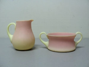 RARE ANTIQUE MT. WASHINGTON BURMESE GLASS CREAMER & SUGAR with MATTE FINISH - Picture 1 of 11