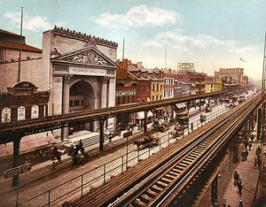 Impresión fotográfica de escena callejera de América, The Bowery, Nueva York 1900 - Imagen 1 de 1