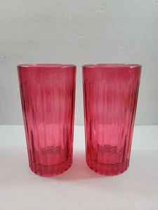 Set of 2 Cranberry Red Stained Glass Ribbed 12 oz. Drink Tumblers - Picture 1 of 10