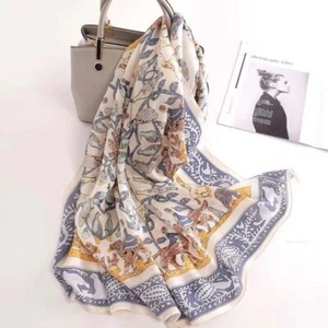 Silk Feeling Women Large  Scarf Shawl Animal Print Style 35'' X 35'' - Picture 1 of 6