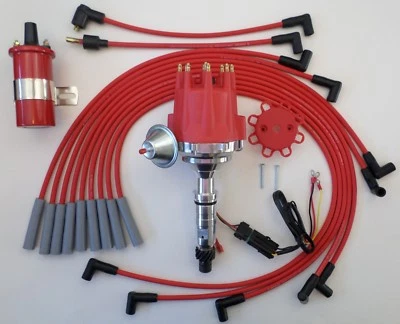 Pequeña Tapa BUICK NAILHEAD 425 401 RED HEI Distribuidor + BOBINA ROJA 45K + CABLES EE. UU. Foto 1 de 3