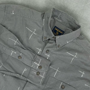 Woolrich Hemd Herren Large anthrazit Angelruten Langarm Chambray Knopfleiste - Bild 1 von 11