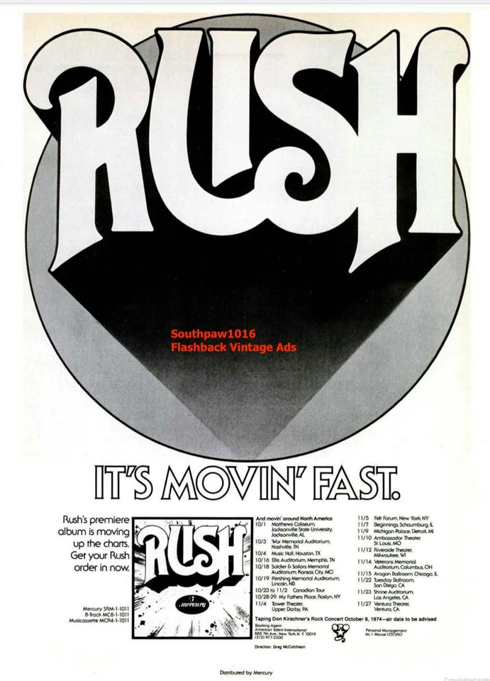 1974 Classic Rush Debut Album Release Music Industry Promotional Reprint Ad - Image 1 of 1