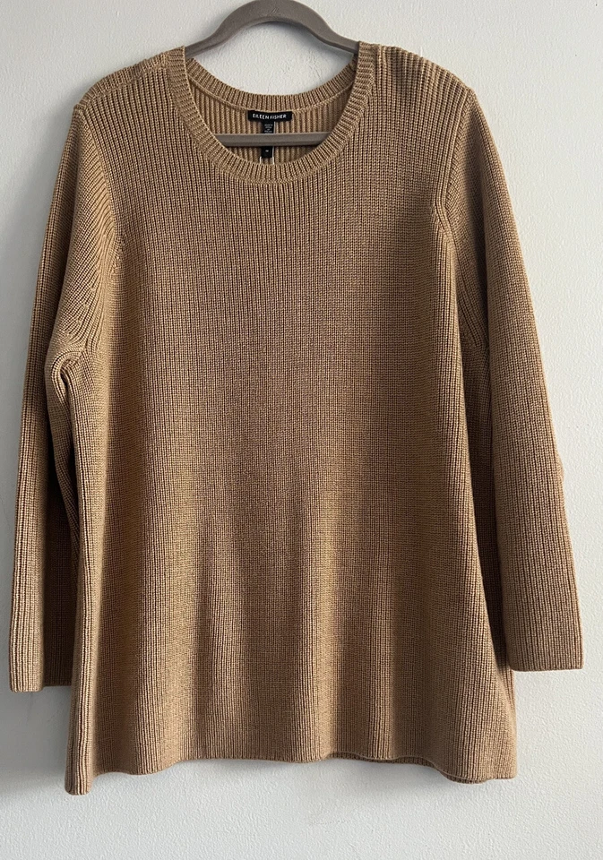 Suéter com nervuras de lã merino extra fino Eileen Fisher Mel novo com etiquetas US$ 228 1X - Imagem 1 de 1