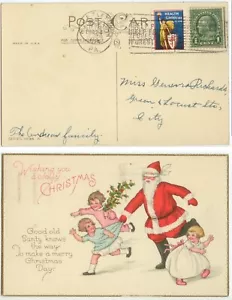 23. Dezember 1924 Hazleton Pennsylvania gebundenes Weihnachtssiegel - Santa Blind Man's Bluff - Bild 1 von 1
