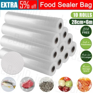 10 Rolls Vacuum Food Sealer Saver Bag Seal Storage Commercial Heat Grade 6MX28cm - Picture 1 of 12