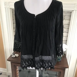 American Eagle Outfitters Black Sheer 3/4 Sleeve Blouse with Lace Size S/P - Picture 1 of 12