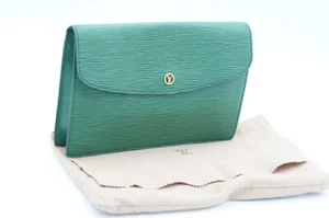 LOUIS VUITTON Epi Green Leather Montaigne Clutch Bag Accessories Bag Used France - Picture 1 of 16