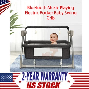 Bluetooth Music Playing Electric Rocker Baby Swing Crib Infant Cradle Bassinet - Picture 1 of 24