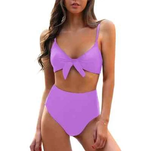 High Waisted Bikini Set Two-Piece Tie Knot Swimsuit, Purple, Med (2024 Model) - Picture 1 of 10