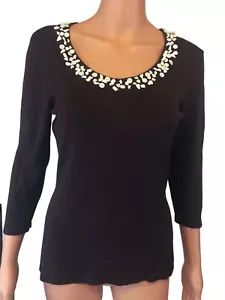 Camicia blusa marrone Cato taglia small con bottoni e colletto accentato cristallo quarzo - Foto 1 di 10