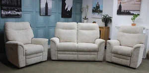PARKER KNOLL HUDSON STATIC 2 SEATER SOFA+ 2x ELECTRIC/LUMBER CHAIRS CREAM FABRIC - Picture 1 of 20