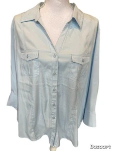 Cato NWT Womens Light Blue Blouse Size 22/24W 3/4 Sleeves Front Pockets - Picture 1 of 4