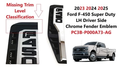 Ford F-450 SD 2023 2024 2025 lado del conductor cromo guardabarros emblema de ventilación PC3BP000A73AG Foto 1 de 4