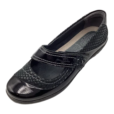 Fly Flot Mujer Damas Cuero Negro Plano Sin Cordones Mary Jane Zapatos Talla UK 3 Usados Foto 1 de 4