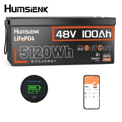Humsienk 48V 100Ah LifePO4 Lithium Battery 200A BMS Protection Golf Cart Needs