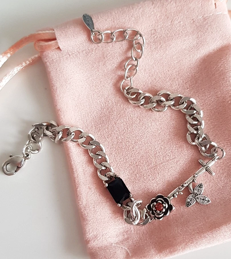 Edles BETTEL ARMBAND 925 SILBER Charm Zirkonia Panzer ARMKETTE Armreif ANHÄNGER - Bild 1 von 4