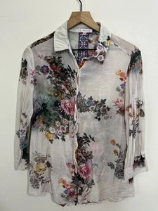 Johnny Was 3J Workshop Romantic Cottagecore Boho Button Up Floral Top M Artsy - Picture 1 of 13