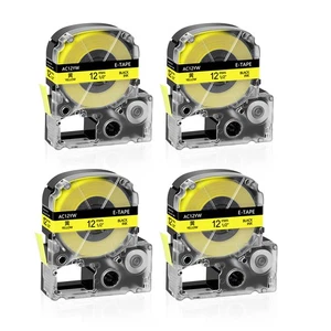 4PK 1/2" Compatible LK-4YBW LC-4YBW Tape for EPSON LabelWorks Black on Yellow - Picture 1 of 10