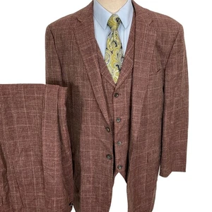 Traje de 3 piezas Apollo King UMI para hombre 46L 38W 33L Burdeos a cuadros Super 150s Lana formal - Imagen 1 de 18