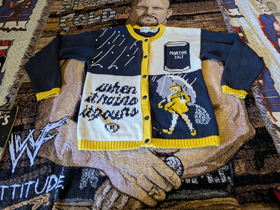 Vintage Eagle's Eye Morton Salt Girl Hand Knit Cardigan Sweater Size Large Vtg - Image 1 of 4