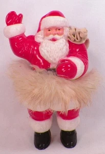 Statuina Babbo Natale plastica dura sacco ondeggiante giocattoli pelliccia di coniglio Natale vintage #118 - Foto 1 di 8