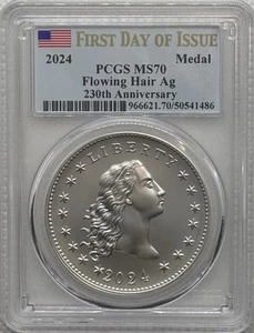 2024 230th Anniversary Flowing Hair High Relief Silver PCGS MS70 FDOI - Picture 1 of 2