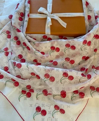 Louis Vuitton Murakami Monogram Shawl Cherry Cerise Cotton Wrap LV xTM 2025🍒🍒 - Image 1 of 4