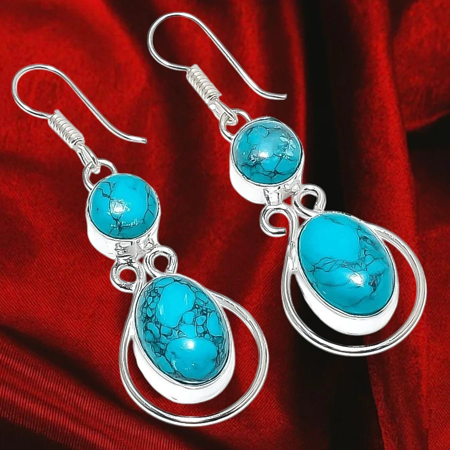 turquoise gemstone earrings 925 Sterling Silver handmade earring Gift for Her - Image 1 of 1