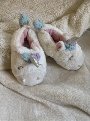 Carters White Pink Faux Fur Grace Unicorn Slippers M Toddler Girls 7/8 - Image 1 of 4