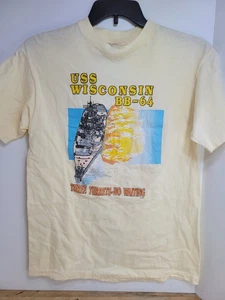 Vintage USS Wisconsin BB 64 Battleship Three Turrets Shirt Single Stitch Hanes L - Bild 1 von 7