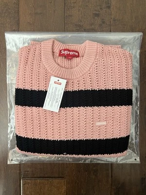 Suéter Supreme SS25 Calibre Suelto Rayas Caja Pequeña Rosa Talla Pequeña Nuevo EN MANO Foto 1 de 4