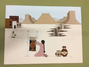 Navajo “the Weaver “ 1994 Original Signed Painting on Board by Dona J Caal - Picture 1 of 12