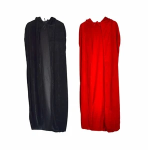 Langer Samtumhang mit Kapuze Cosplay-Kostüm Halloween Hexe schicke Party schwarz rot - Bild 1 von 4