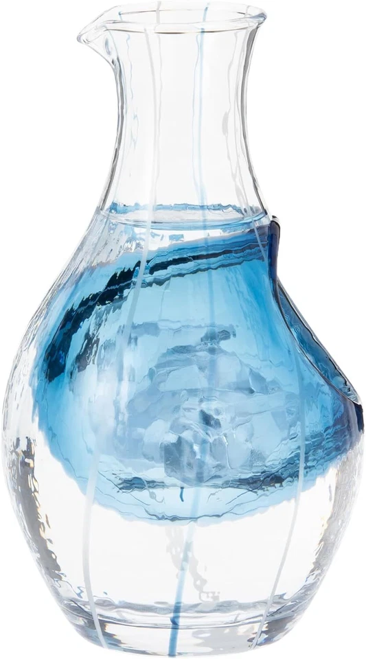 Japanese Sake Bottle Ice Pocket Carafe Chilled Drinking Glass Reishu Blue Japan