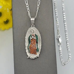 Collar colgante de plata de ley 925 maciza virgen Guadalupe circonita cúbica. Cadena opcional - Imagen 1 de 6