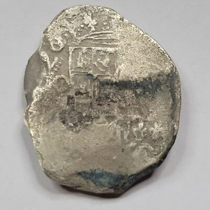 1620 DATED Mexico Silver Cob 8 Reales Assayer D Shipwreck Effect 21g Nice *H108 - Picture 1 of 5
