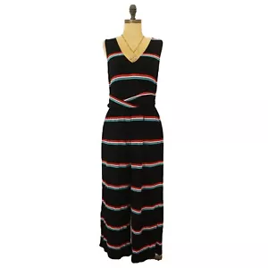 BP Nordstrom Wrap Waist Crop Jumpsuit Size L Wide Leg Black Striped EUC B11 - Picture 1 of 5