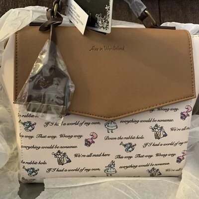 Bolso Bandolera Loungefly Alicia en el País de las Maravillas Citas Cartera Gato de Cheshire Nuevo Raro Foto 1 de 4